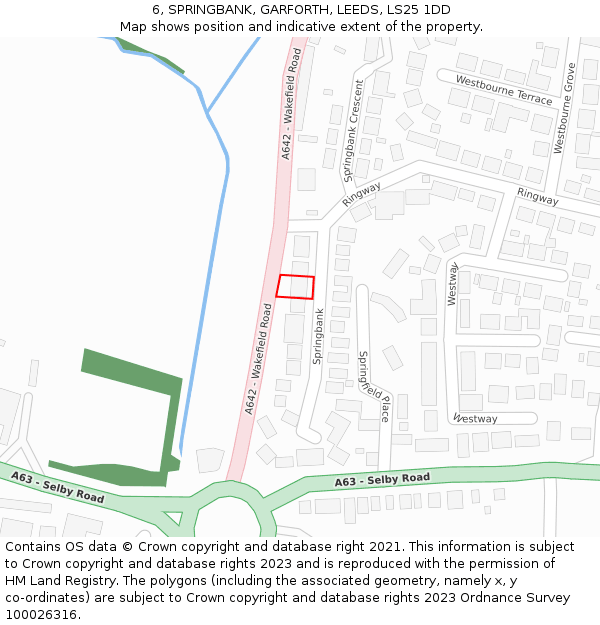6, SPRINGBANK, GARFORTH, LEEDS, LS25 1DD: Location map and indicative extent of plot