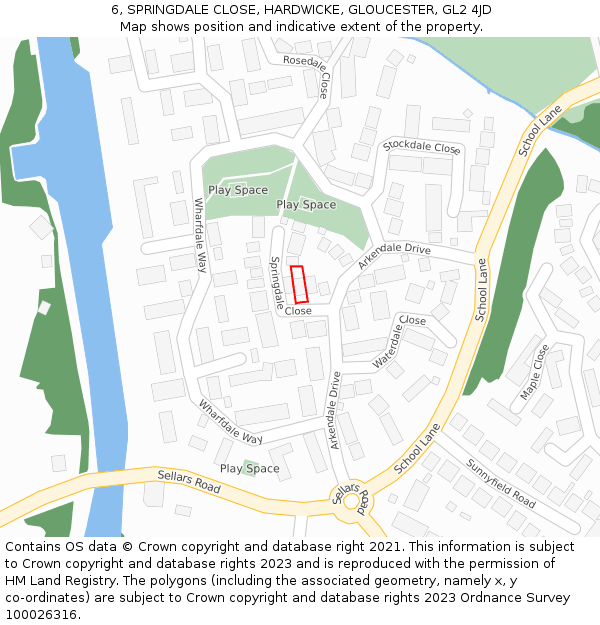6, SPRINGDALE CLOSE, HARDWICKE, GLOUCESTER, GL2 4JD: Location map and indicative extent of plot