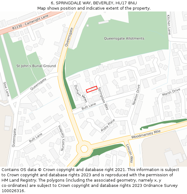 6, SPRINGDALE WAY, BEVERLEY, HU17 8NU: Location map and indicative extent of plot