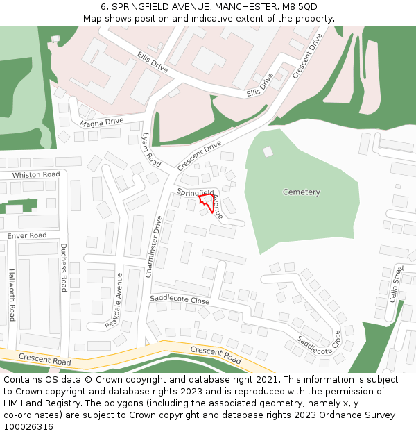 6, SPRINGFIELD AVENUE, MANCHESTER, M8 5QD: Location map and indicative extent of plot