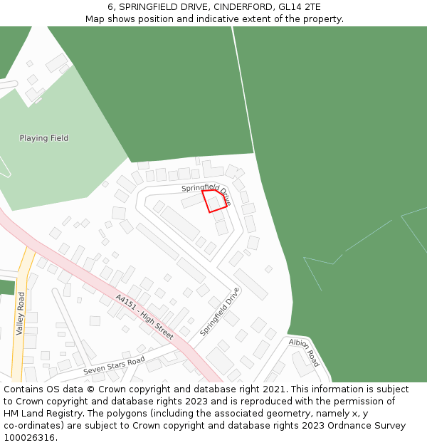 6, SPRINGFIELD DRIVE, CINDERFORD, GL14 2TE: Location map and indicative extent of plot