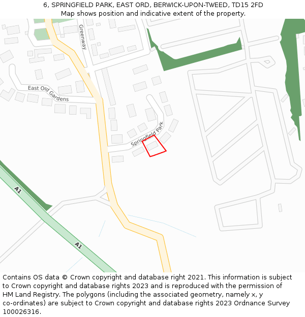 6, SPRINGFIELD PARK, EAST ORD, BERWICK-UPON-TWEED, TD15 2FD: Location map and indicative extent of plot