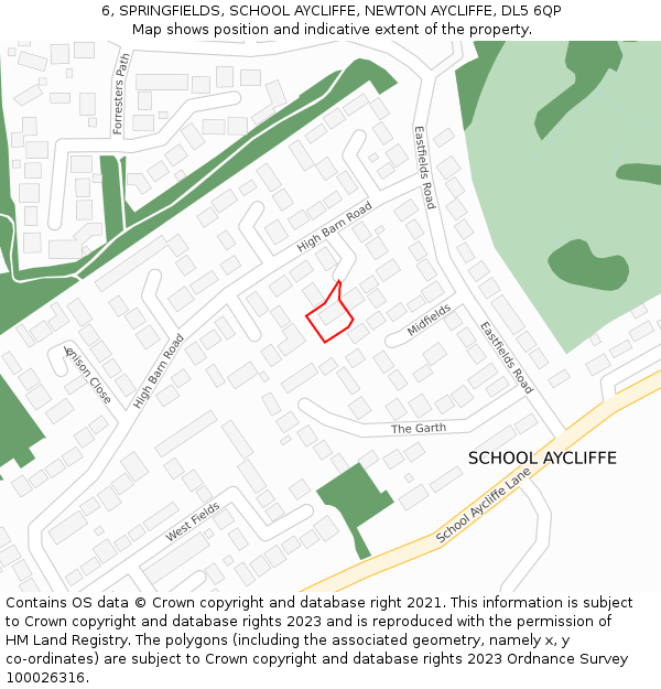 6, SPRINGFIELDS, SCHOOL AYCLIFFE, NEWTON AYCLIFFE, DL5 6QP: Location map and indicative extent of plot