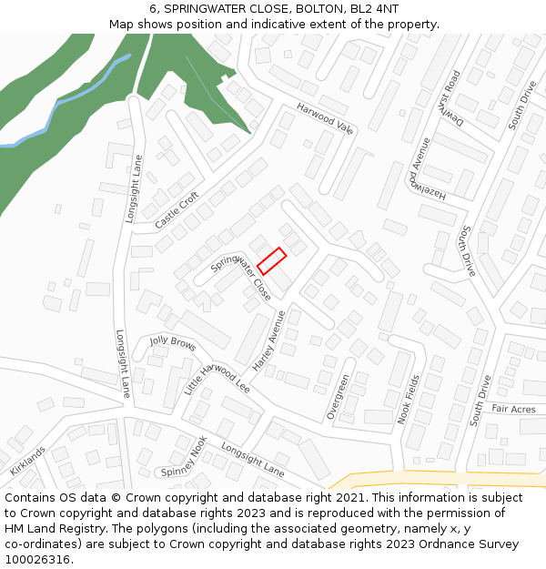 6, SPRINGWATER CLOSE, BOLTON, BL2 4NT: Location map and indicative extent of plot