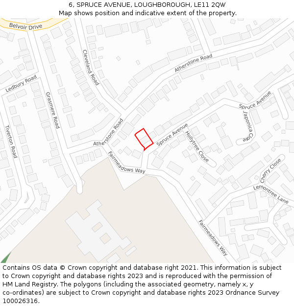 6, SPRUCE AVENUE, LOUGHBOROUGH, LE11 2QW: Location map and indicative extent of plot