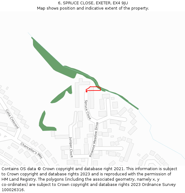 6, SPRUCE CLOSE, EXETER, EX4 9JU: Location map and indicative extent of plot