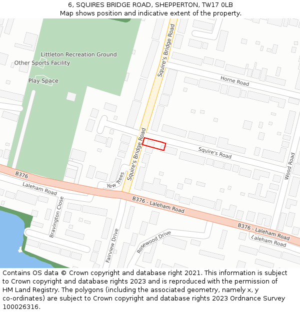 6, SQUIRES BRIDGE ROAD, SHEPPERTON, TW17 0LB: Location map and indicative extent of plot