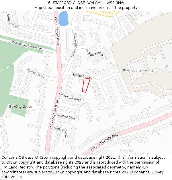 6, STAFFORD CLOSE, WALSALL, WS3 3NW: Location map and indicative extent of plot