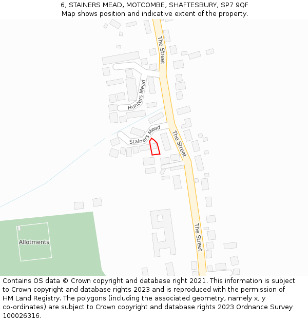 6, STAINERS MEAD, MOTCOMBE, SHAFTESBURY, SP7 9QF: Location map and indicative extent of plot