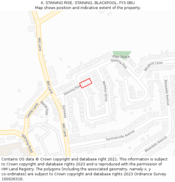 6, STAINING RISE, STAINING, BLACKPOOL, FY3 0BU: Location map and indicative extent of plot