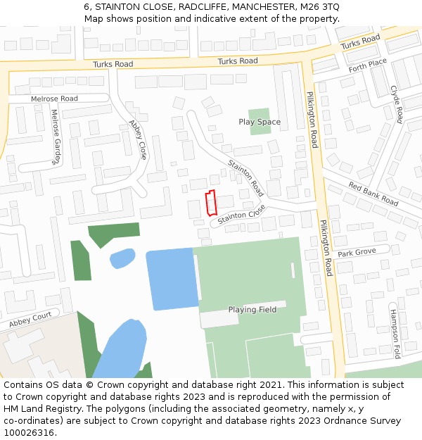 6, STAINTON CLOSE, RADCLIFFE, MANCHESTER, M26 3TQ: Location map and indicative extent of plot