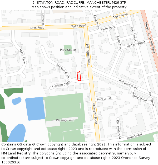 6, STAINTON ROAD, RADCLIFFE, MANCHESTER, M26 3TP: Location map and indicative extent of plot