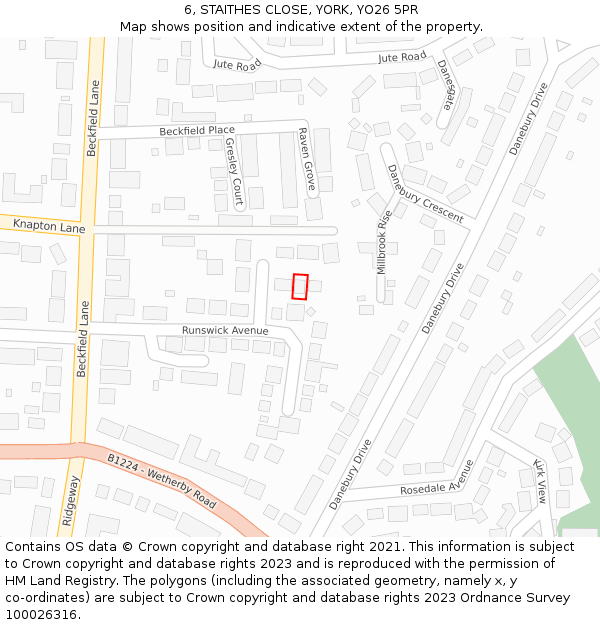 6, STAITHES CLOSE, YORK, YO26 5PR: Location map and indicative extent of plot
