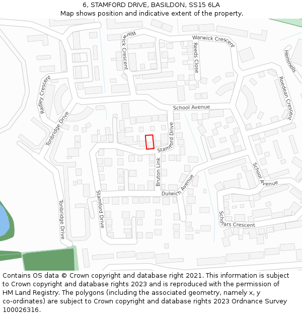 6, STAMFORD DRIVE, BASILDON, SS15 6LA: Location map and indicative extent of plot