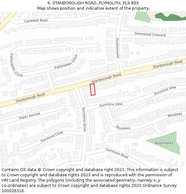 6, STANBOROUGH ROAD, PLYMOUTH, PL9 8SX: Location map and indicative extent of plot