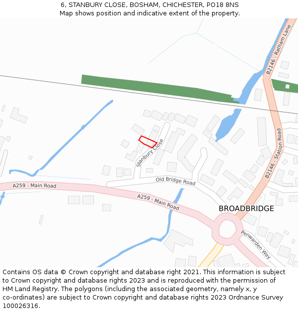 6, STANBURY CLOSE, BOSHAM, CHICHESTER, PO18 8NS: Location map and indicative extent of plot