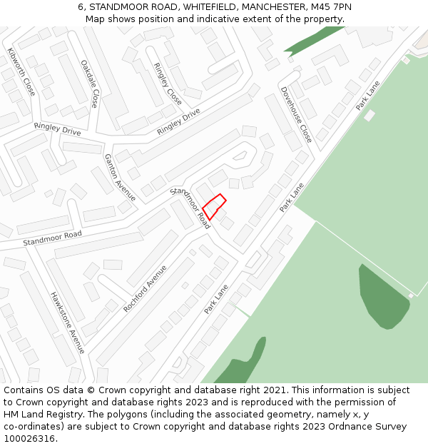 6, STANDMOOR ROAD, WHITEFIELD, MANCHESTER, M45 7PN: Location map and indicative extent of plot