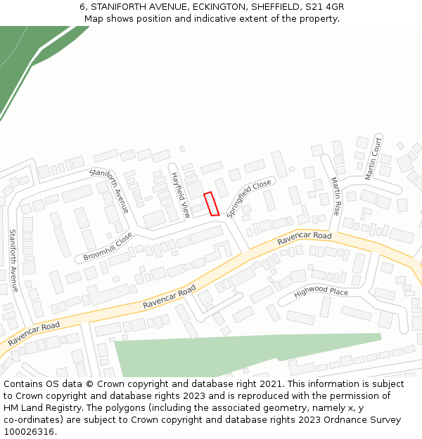 6, STANIFORTH AVENUE, ECKINGTON, SHEFFIELD, S21 4GR: Location map and indicative extent of plot