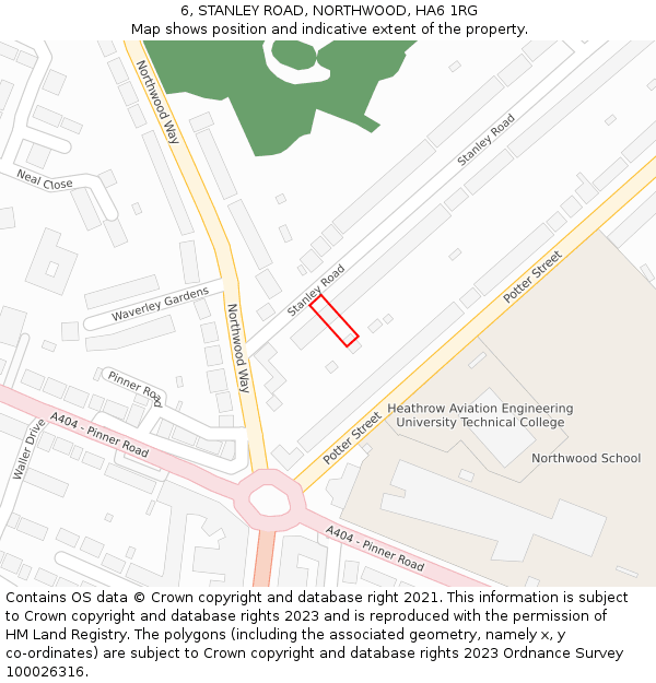6, STANLEY ROAD, NORTHWOOD, HA6 1RG: Location map and indicative extent of plot