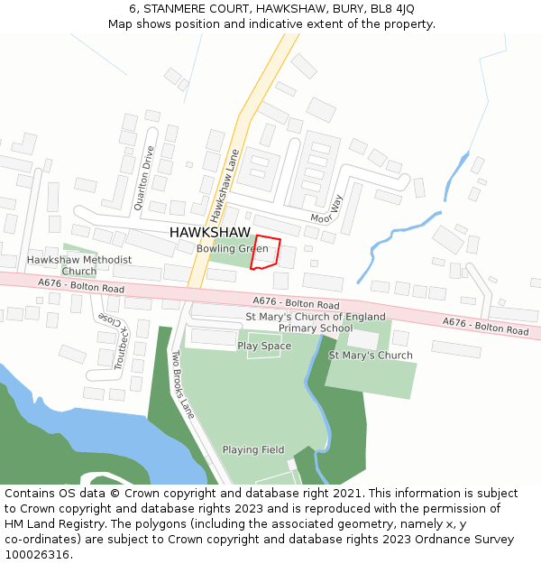 6, STANMERE COURT, HAWKSHAW, BURY, BL8 4JQ: Location map and indicative extent of plot