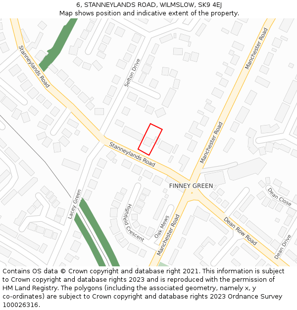 6, STANNEYLANDS ROAD, WILMSLOW, SK9 4EJ: Location map and indicative extent of plot