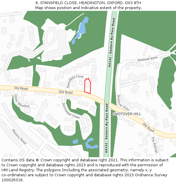 6, STANSFIELD CLOSE, HEADINGTON, OXFORD, OX3 8TH: Location map and indicative extent of plot