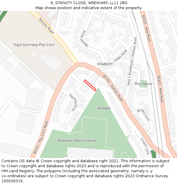 6, STANSTY CLOSE, WREXHAM, LL11 2BS: Location map and indicative extent of plot