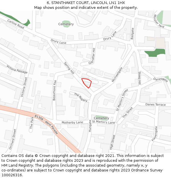 6, STANTHAKET COURT, LINCOLN, LN1 1HX: Location map and indicative extent of plot