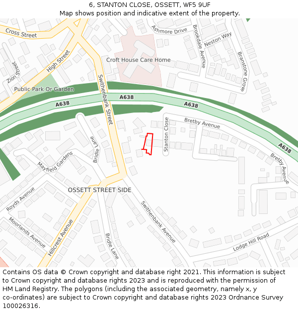 6, STANTON CLOSE, OSSETT, WF5 9UF: Location map and indicative extent of plot