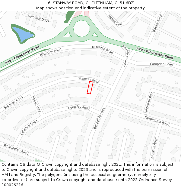 6, STANWAY ROAD, CHELTENHAM, GL51 6BZ: Location map and indicative extent of plot
