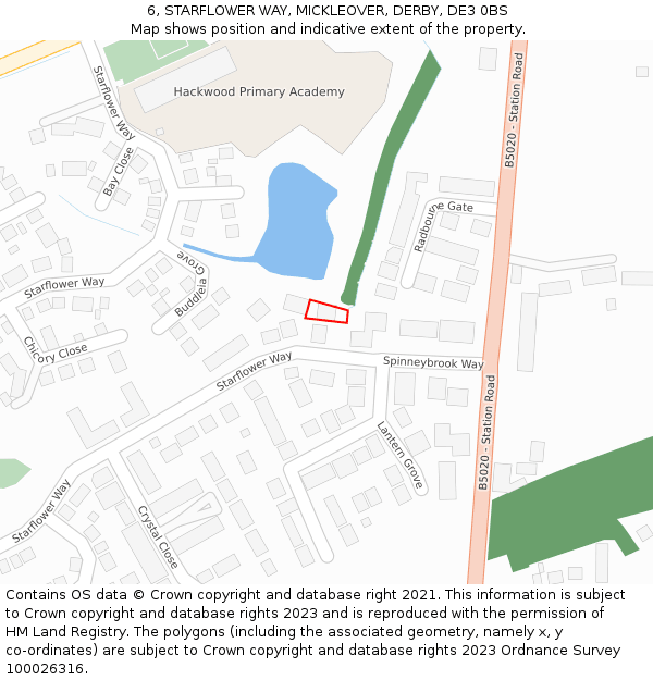 6, STARFLOWER WAY, MICKLEOVER, DERBY, DE3 0BS: Location map and indicative extent of plot