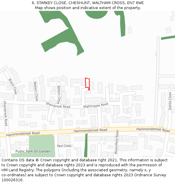 6, STARKEY CLOSE, CHESHUNT, WALTHAM CROSS, EN7 6WE: Location map and indicative extent of plot