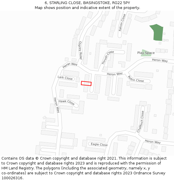 6, STARLING CLOSE, BASINGSTOKE, RG22 5PY: Location map and indicative extent of plot