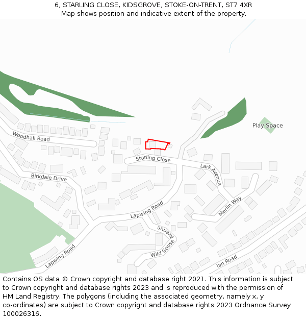 6, STARLING CLOSE, KIDSGROVE, STOKE-ON-TRENT, ST7 4XR: Location map and indicative extent of plot