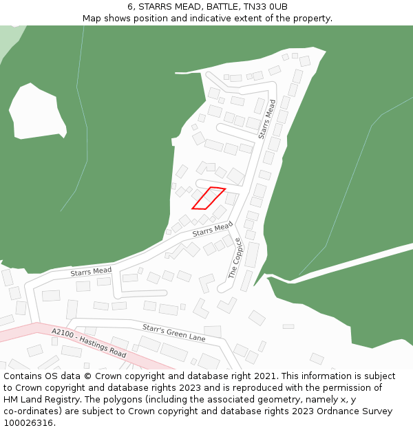 6, STARRS MEAD, BATTLE, TN33 0UB: Location map and indicative extent of plot