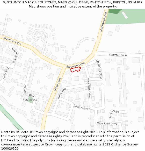 6, STAUNTON MANOR COURTYARD, MAES KNOLL DRIVE, WHITCHURCH, BRISTOL, BS14 0FP: Location map and indicative extent of plot
