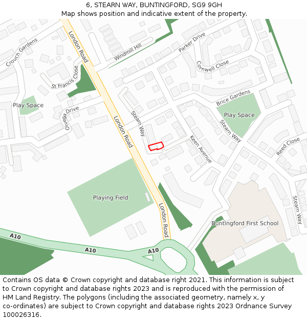 6, STEARN WAY, BUNTINGFORD, SG9 9GH: Location map and indicative extent of plot