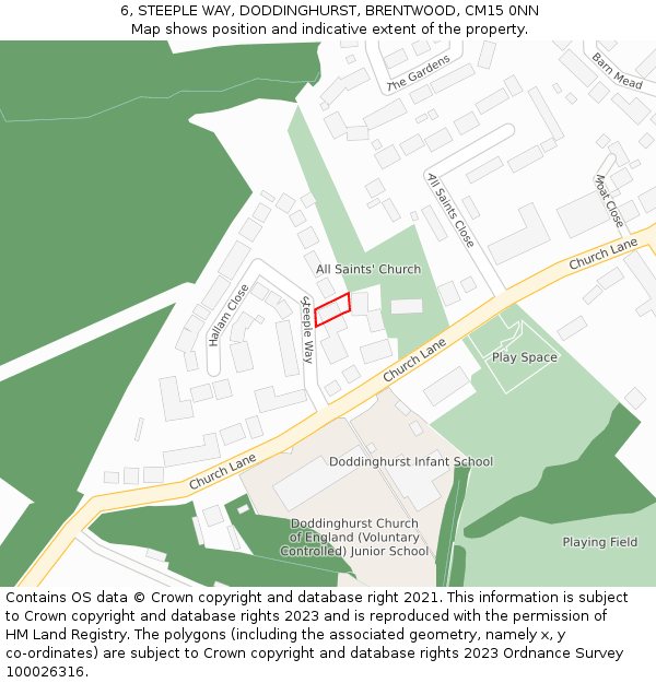 6, STEEPLE WAY, DODDINGHURST, BRENTWOOD, CM15 0NN: Location map and indicative extent of plot
