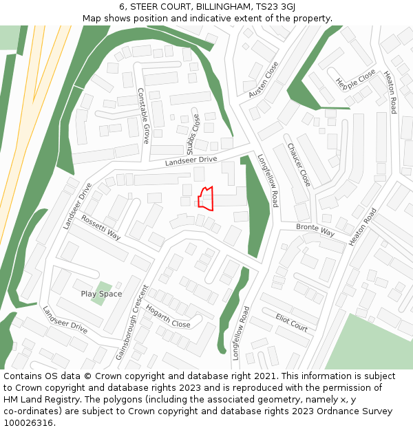 6, STEER COURT, BILLINGHAM, TS23 3GJ: Location map and indicative extent of plot