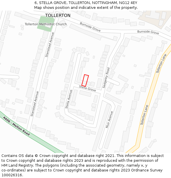 6, STELLA GROVE, TOLLERTON, NOTTINGHAM, NG12 4EY: Location map and indicative extent of plot