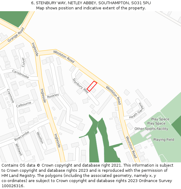 6, STENBURY WAY, NETLEY ABBEY, SOUTHAMPTON, SO31 5PU: Location map and indicative extent of plot