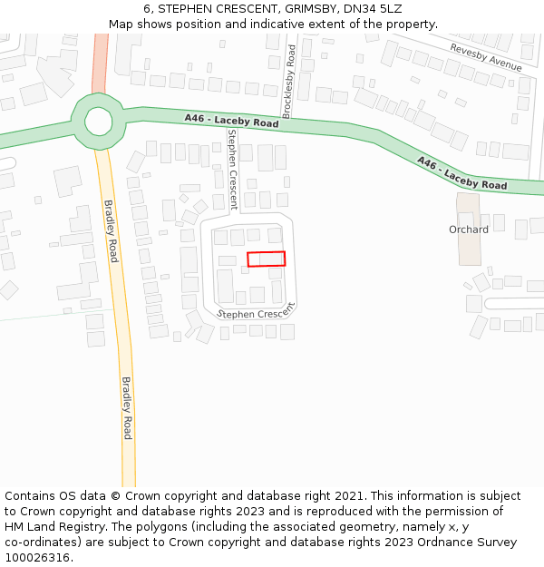6, STEPHEN CRESCENT, GRIMSBY, DN34 5LZ: Location map and indicative extent of plot