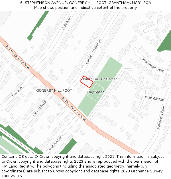 6, STEPHENSON AVENUE, GONERBY HILL FOOT, GRANTHAM, NG31 8QA: Location map and indicative extent of plot