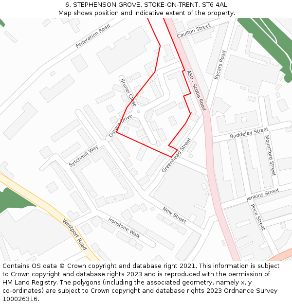 6, STEPHENSON GROVE, STOKE-ON-TRENT, ST6 4AL: Location map and indicative extent of plot