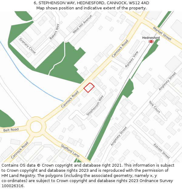 6, STEPHENSON WAY, HEDNESFORD, CANNOCK, WS12 4AD: Location map and indicative extent of plot