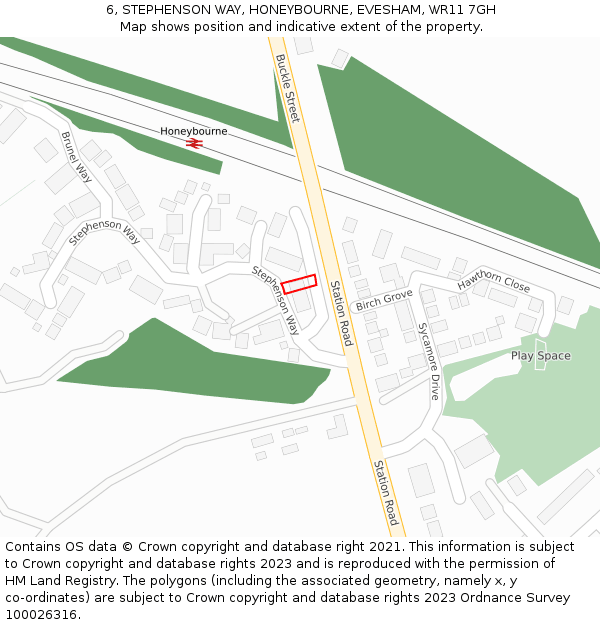 6, STEPHENSON WAY, HONEYBOURNE, EVESHAM, WR11 7GH: Location map and indicative extent of plot