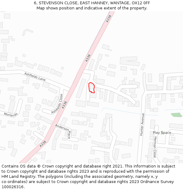 6, STEVENSON CLOSE, EAST HANNEY, WANTAGE, OX12 0FF: Location map and indicative extent of plot