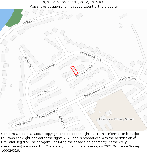6, STEVENSON CLOSE, YARM, TS15 9RL: Location map and indicative extent of plot