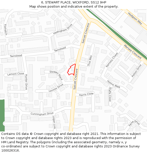 6, STEWART PLACE, WICKFORD, SS12 9HP: Location map and indicative extent of plot