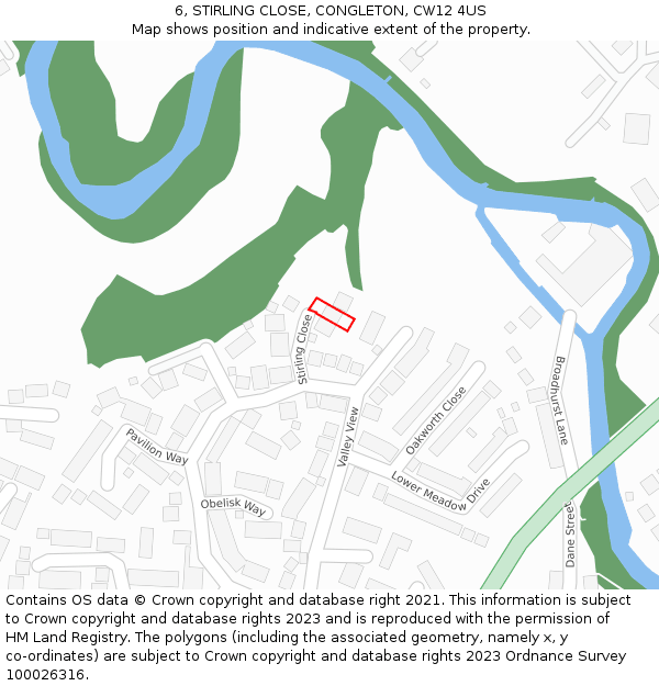 6, STIRLING CLOSE, CONGLETON, CW12 4US: Location map and indicative extent of plot